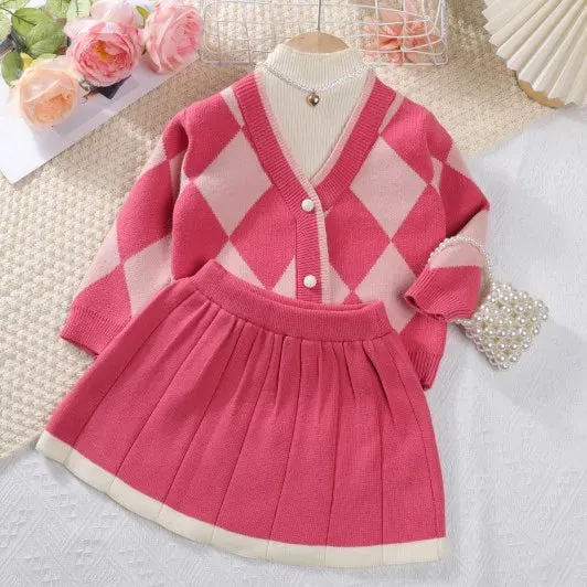 مجموعة اروين التجارية ARWEN&AJH GROUP  2024 EuropeanGirls Clothes Set Spring Autumn Girls Plaid Vest Dress Retro Outwear Coat 2 Pcs Fashion Baby Party Dress with Bag Outfits