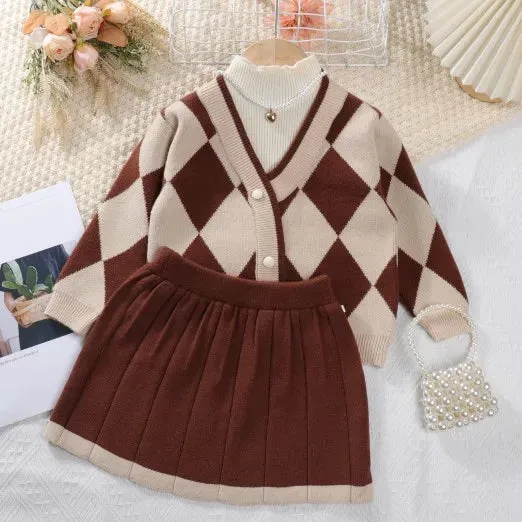 مجموعة اروين التجارية ARWEN&AJH GROUP  2024 EuropeanGirls Clothes Set Spring Autumn Girls Plaid Vest Dress Retro Outwear Coat 2 Pcs Fashion Baby Party Dress with Bag Outfits