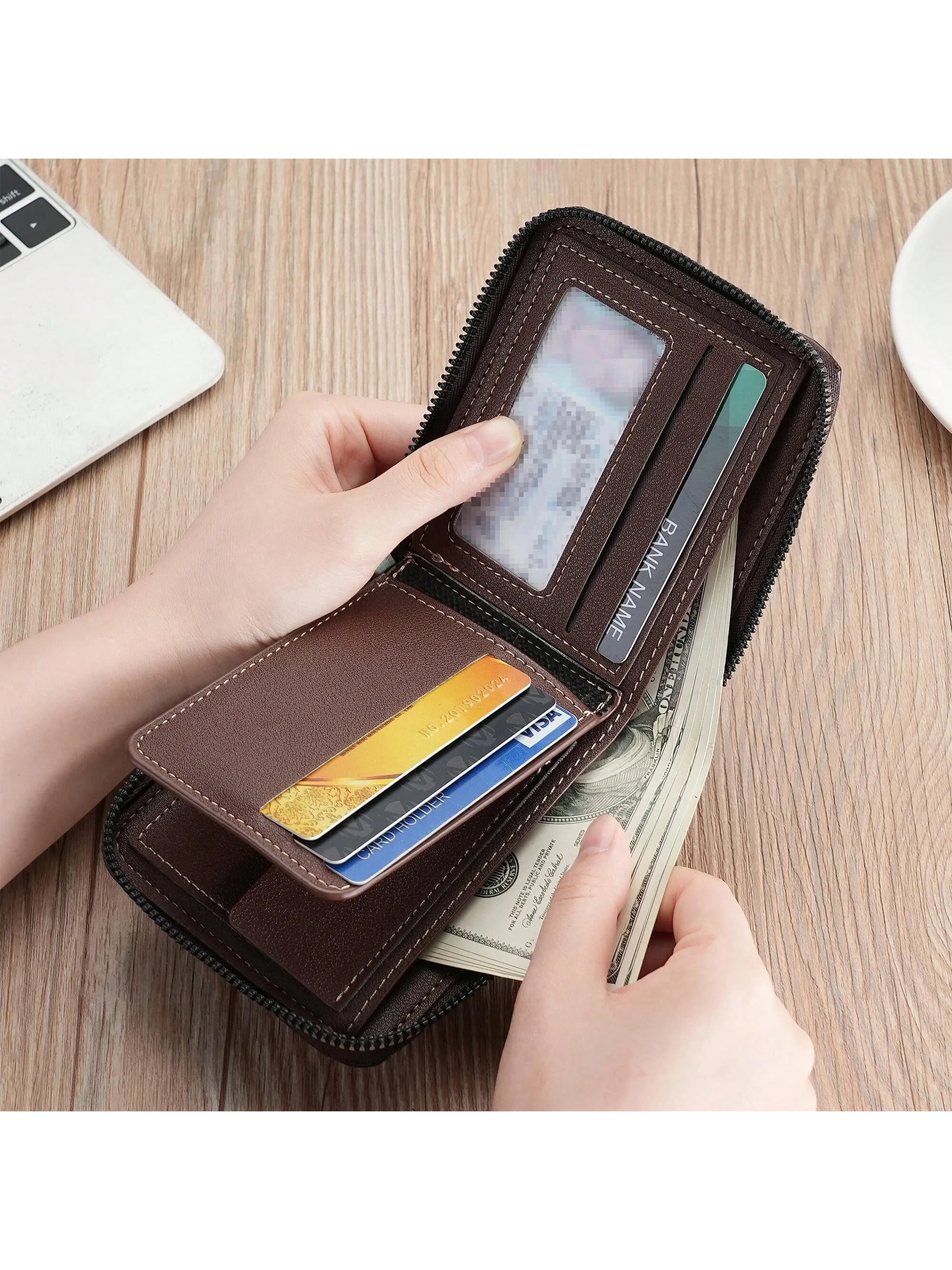 1pc New Men's Crocodile Pattern Pu Leather Multifunctional Zipper Short Wallet, Fashionable And Casual, Suitable For Youth, Students And Travel, Can Hold Cards And Cash