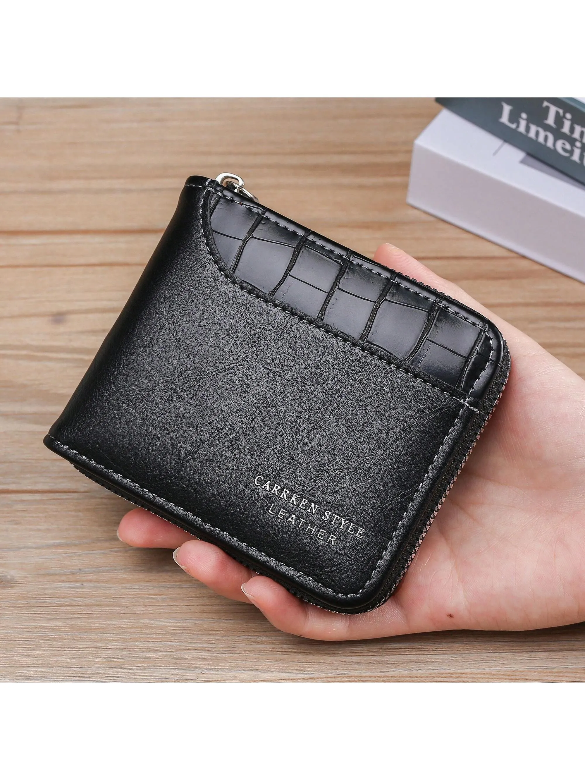 1pc New Men's Crocodile Pattern Pu Leather Multifunctional Zipper Short Wallet, Fashionable And Casual, Suitable For Youth, Students And Travel, Can Hold Cards And Cash