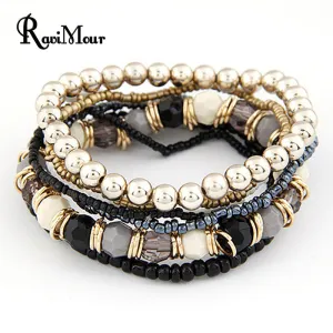 2017 Bohemian Summer Jewelry MutiLayer Beads Bracelets & Bangles for Women Elastic Strand Pulseras Mujer Femme Bijouterie