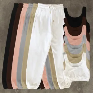 2024 Custom Logo Joggers 2 Piece Crop Top Two Piece Pants Set Women Biker Sportswear Yoga  Woman Sweatsuit Set Summer Shorts Set