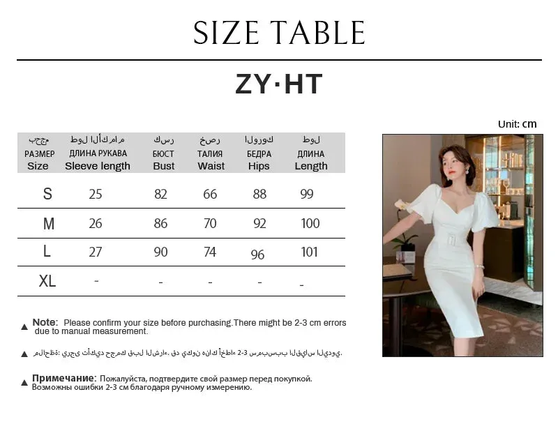 2024 New Arrival Ladies Puff Sleeve Slim Slit Dress White Casual Elegant Dresses for Women