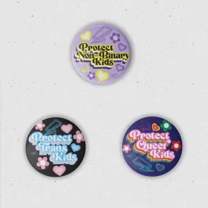 3 Pack Retro Protect T/NB/Q Kids Button Pins