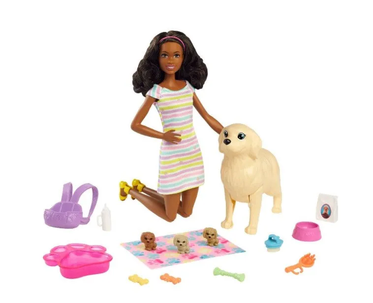 Barbie And Newborn Pups Playset With Brunette Doll