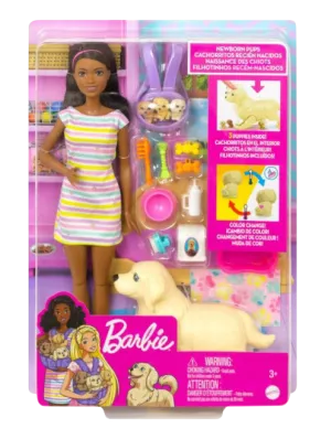 Barbie And Newborn Pups Playset With Brunette Doll