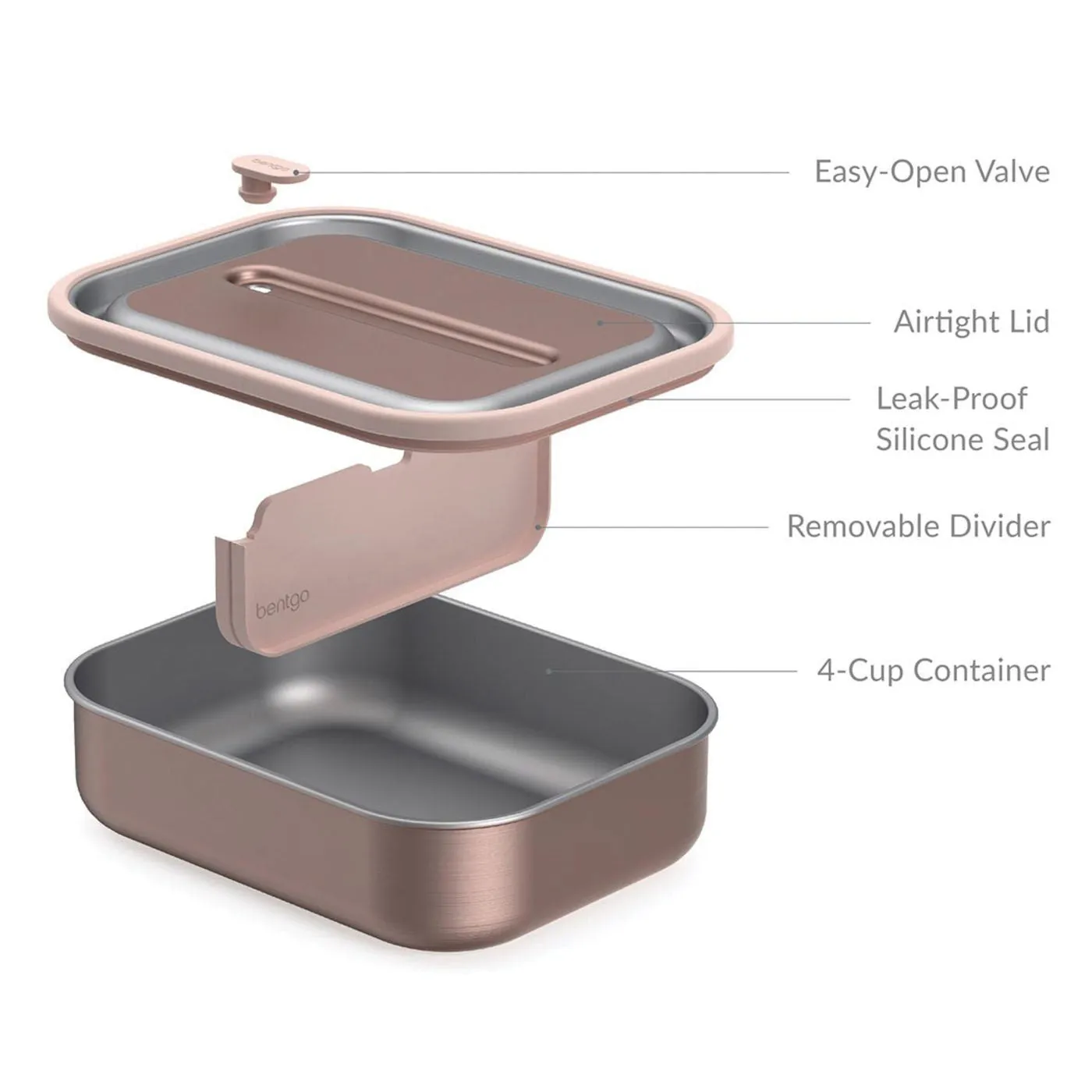 Bentgo Stainless Steel Leak-Proof Lunch Box Rose Gold 1.2L