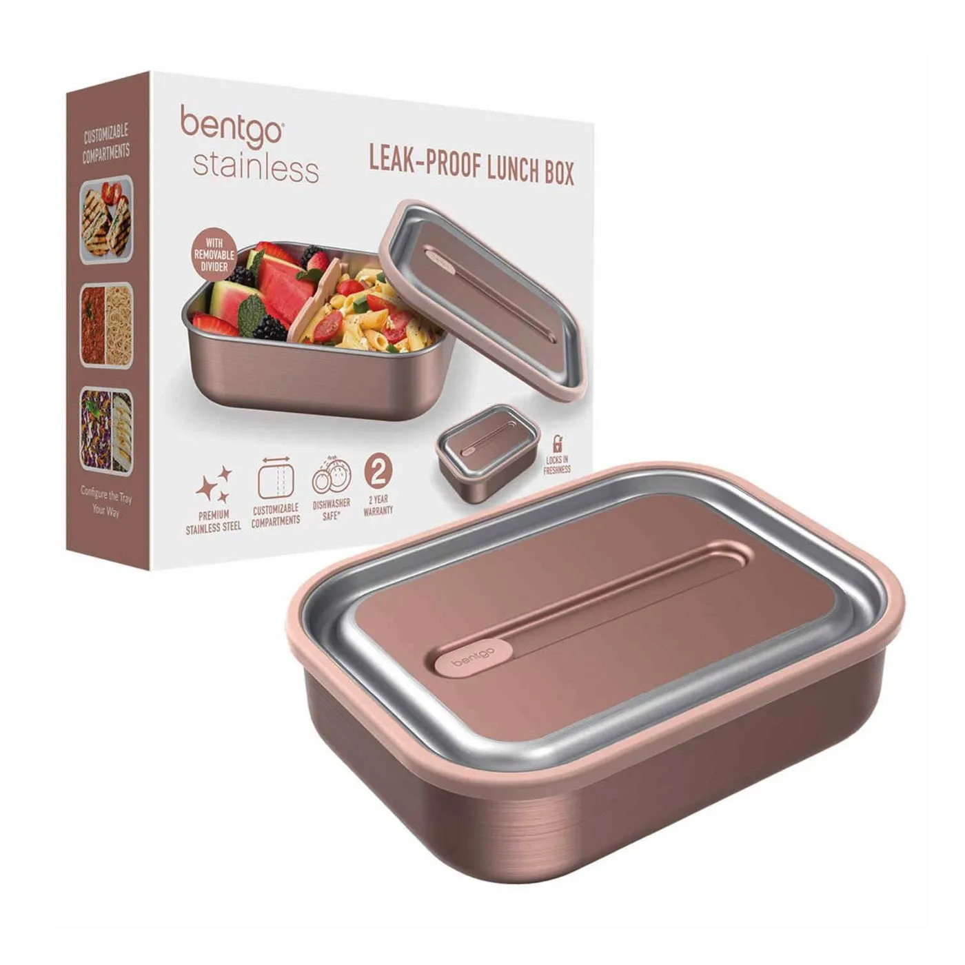 Bentgo Stainless Steel Leak-Proof Lunch Box Rose Gold 1.2L