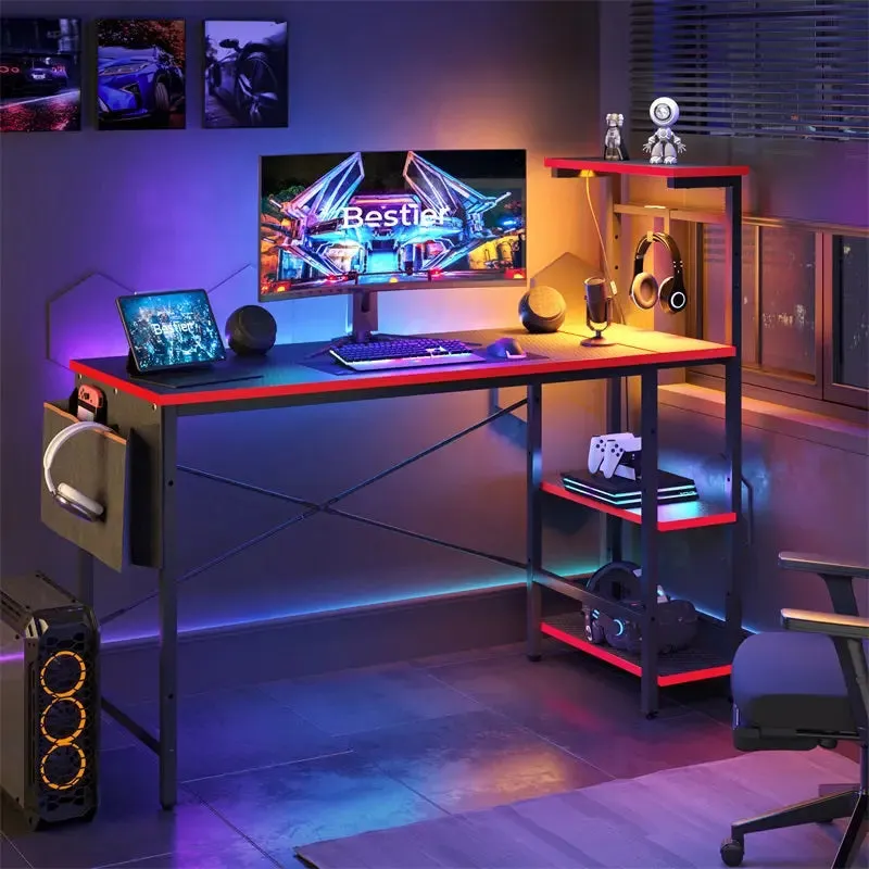 Bestier 51 Inch LED Gaming Desk with 4 Tiers Shelves & Storage Bag