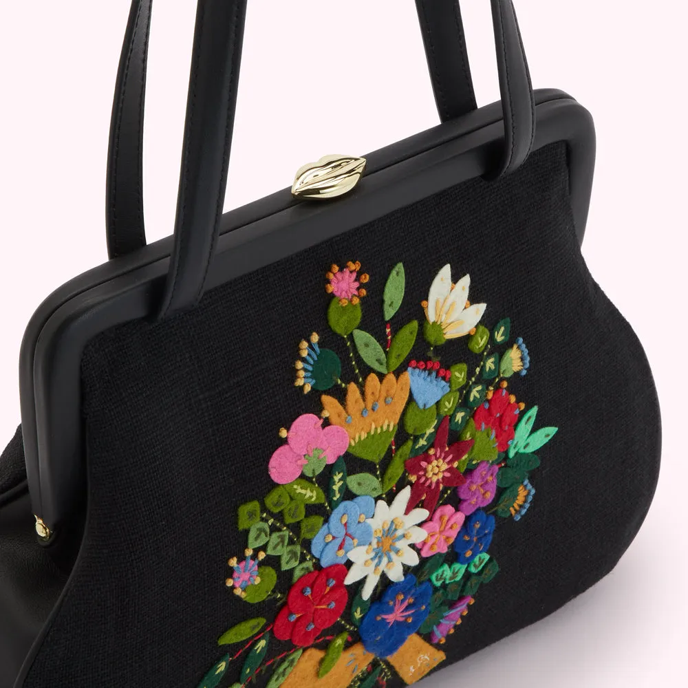 BLACK FLORAL BLOOMS EVIE HANDBAG