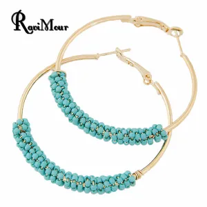 Bohemian Beads Hoop Earrings for Women Jewelry Fashion Gold Color Round Brincos Boucle d'oreille 2017 New Big Orecchini Bijoux