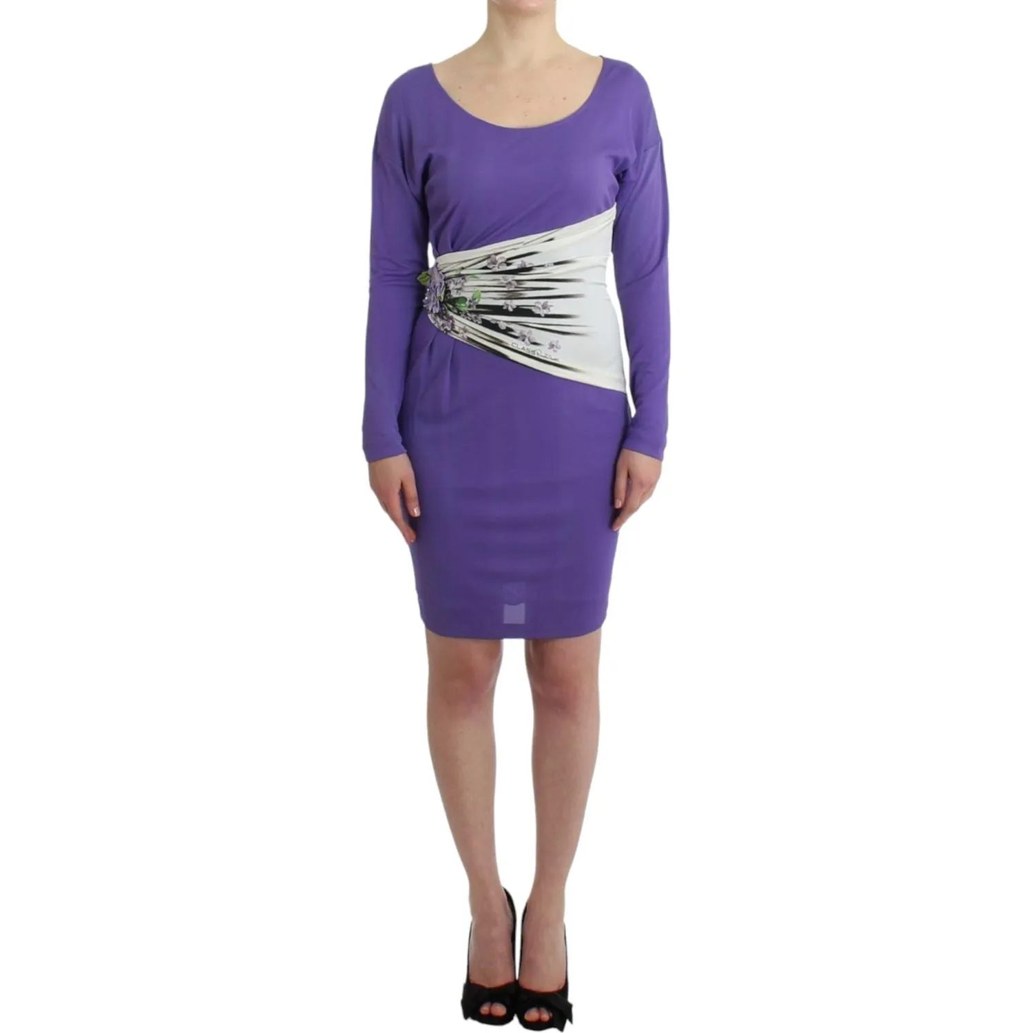 Cavalli Elegant Purple Floral Jersey Dress