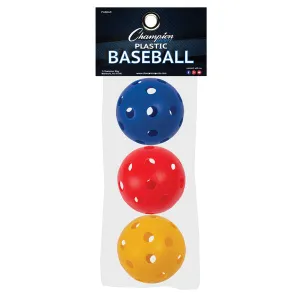 Champion Sports PLASTIC BASEBALL ASSORTED COLOR SET 3-PACK