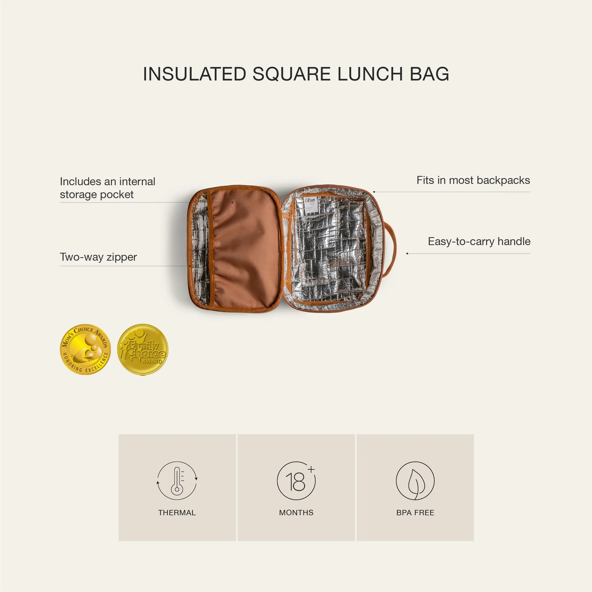 Citron Insulated Square Lunch Bag - Vehicles