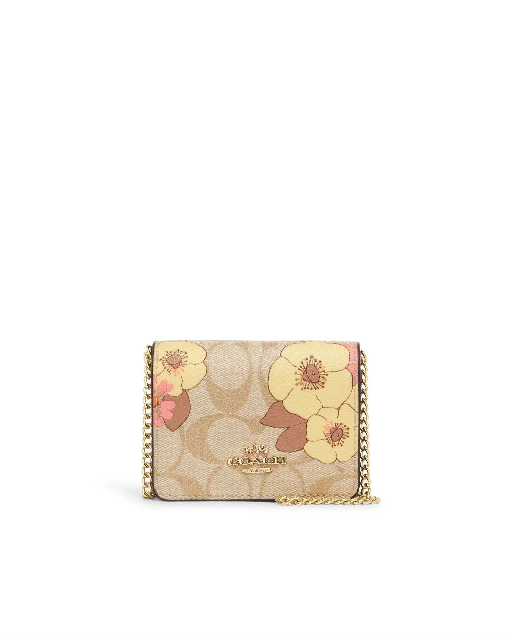 Coach Mini Wallet On A Chain In Signature Canvas With Floral Cluster Print