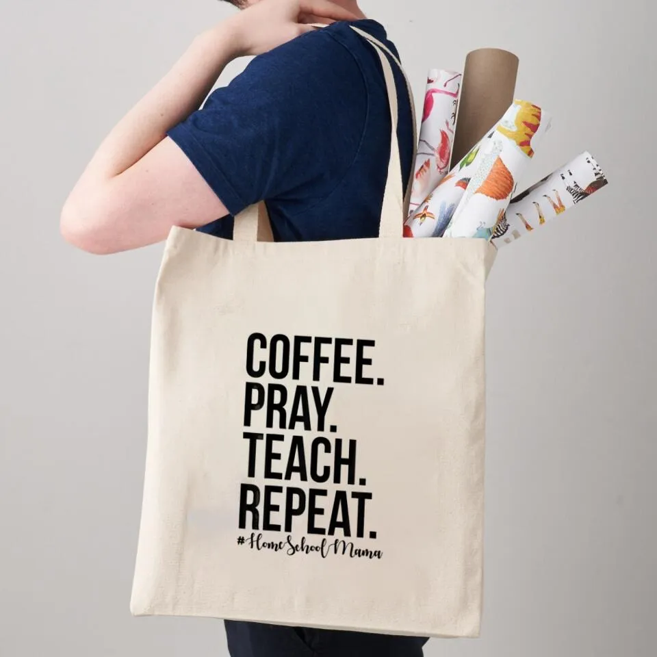 Coffee Pray Teach Repeat Canvas Tote Bags - Christian Tote Bags - Printed Canvas Tote Bags - Cute Tote Bags - Gift For Christian - Ciaocustom