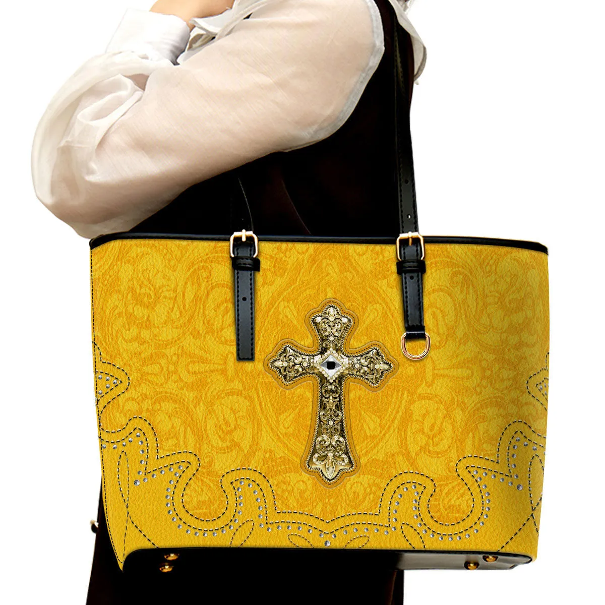 Cross Yellow Large Pu Leather Tote Bag For Women - Mom Gifts For Mothers Day