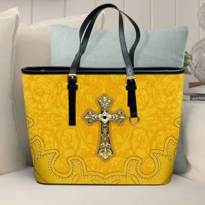 Cross Yellow Large Pu Leather Tote Bag For Women - Mom Gifts For Mothers Day