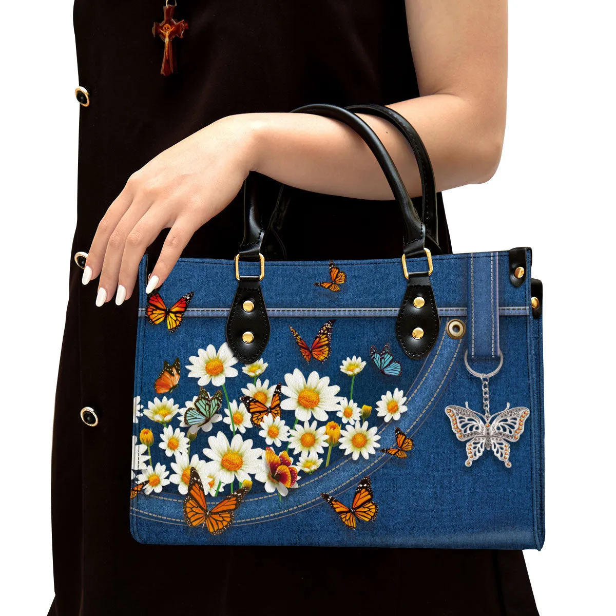 Daisy And Butterfly Leather Handbag - Religious Gifts For Women - Women Pu Leather Bag