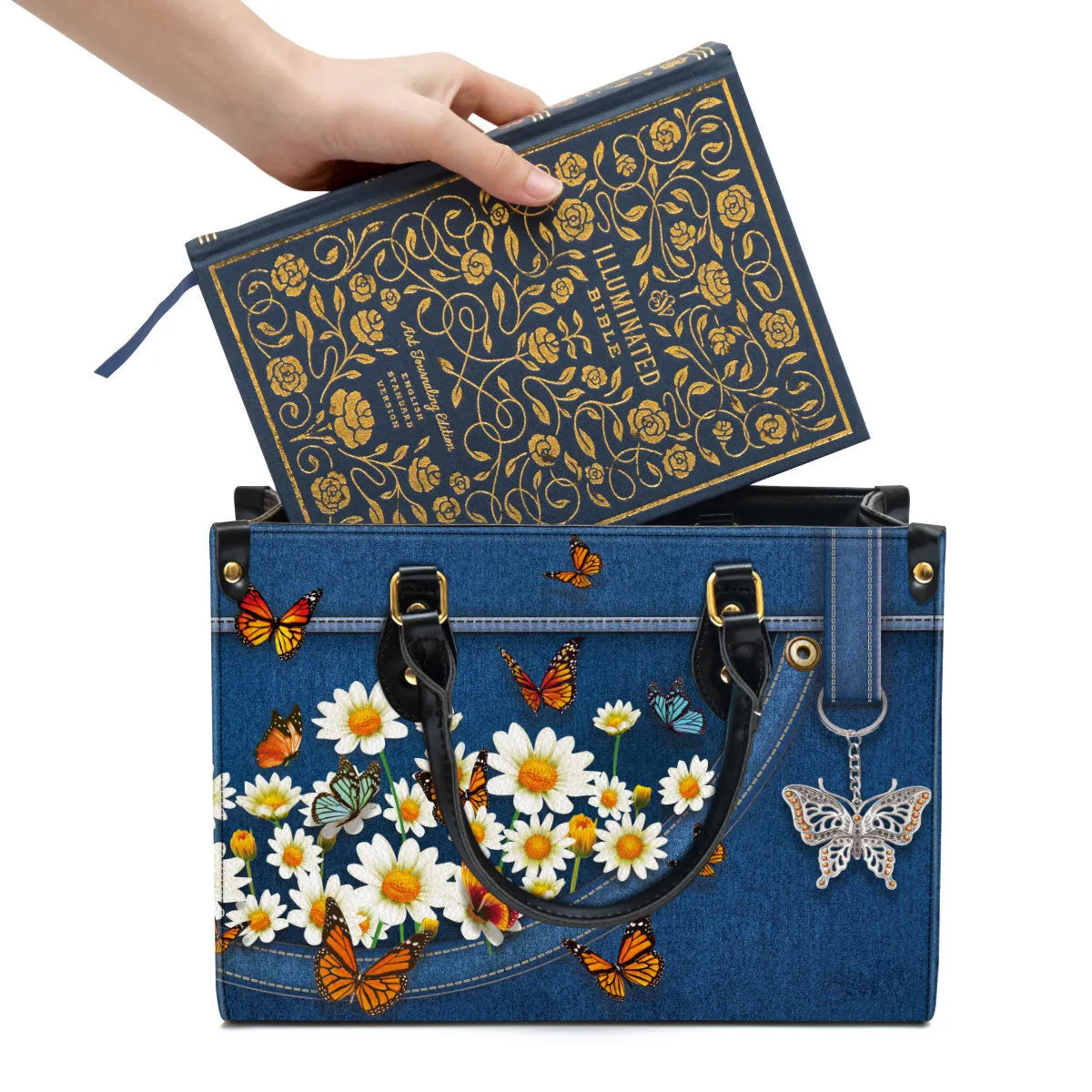 Daisy And Butterfly Leather Handbag - Religious Gifts For Women - Women Pu Leather Bag