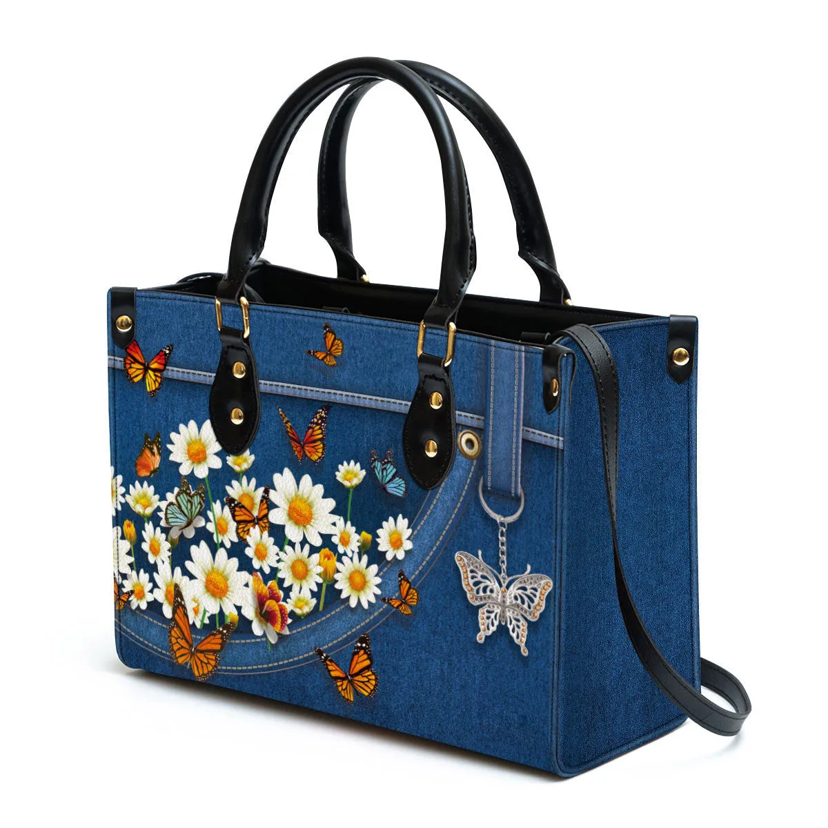 Daisy And Butterfly Leather Handbag - Religious Gifts For Women - Women Pu Leather Bag