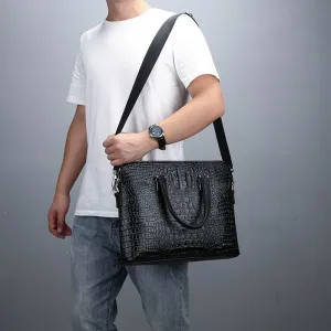 Double Layer Men&#39;s Handbag Men Briefcases Leather Handbags Crocodile Pattern Shoulder Bag Male Business Men Laptop Bag Sac Homme