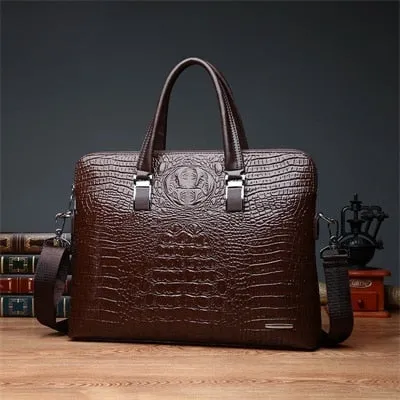 Double Layer Men&#39;s Handbag Men Briefcases Leather Handbags Crocodile Pattern Shoulder Bag Male Business Men Laptop Bag Sac Homme