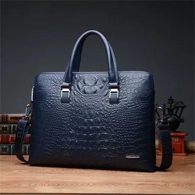 Double Layer Men&#39;s Handbag Men Briefcases Leather Handbags Crocodile Pattern Shoulder Bag Male Business Men Laptop Bag Sac Homme