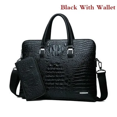 Double Layer Men&#39;s Handbag Men Briefcases Leather Handbags Crocodile Pattern Shoulder Bag Male Business Men Laptop Bag Sac Homme