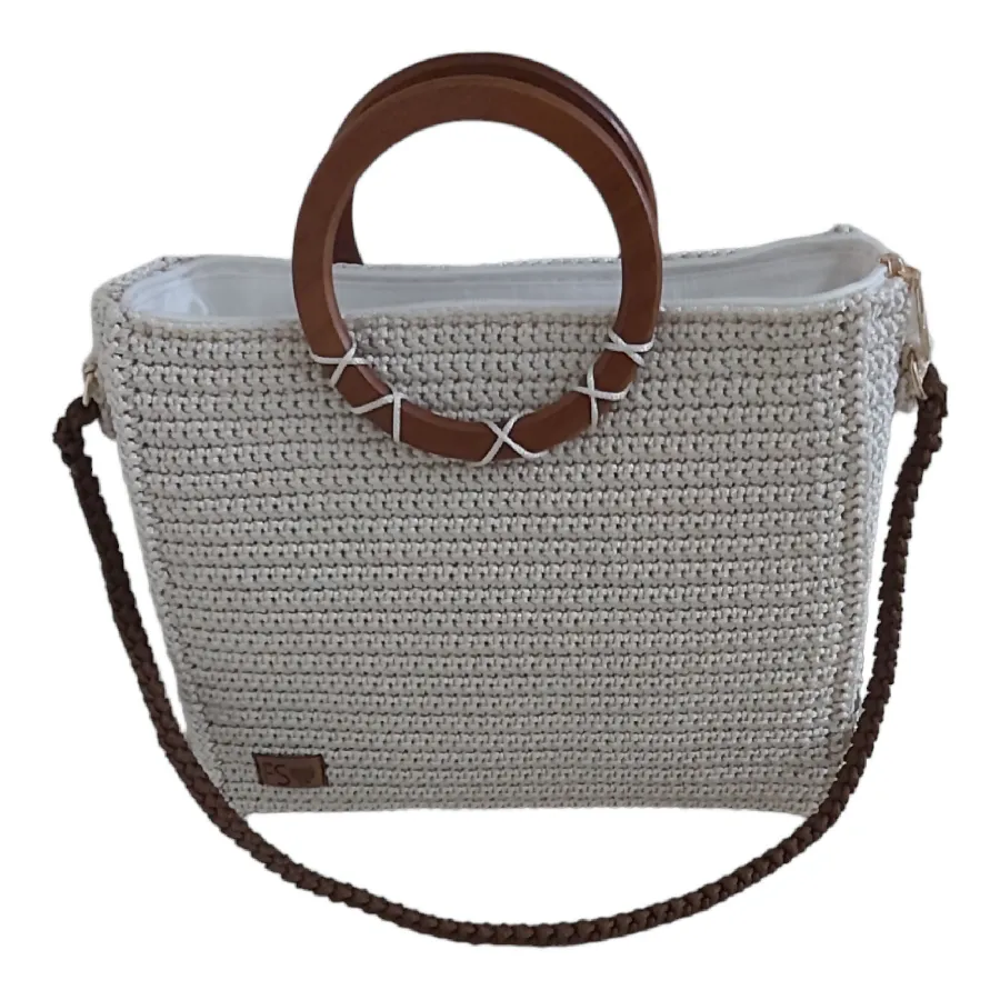 Fashion Stitch Women's Medium Off White Crochet Tote Bag With Matching Money Pouch For Ladies