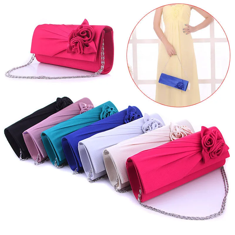 Fashion Women Evening Party Clutch Bag Purse Wallet Satin Prom Wedding Handbag with Chain LBY2017