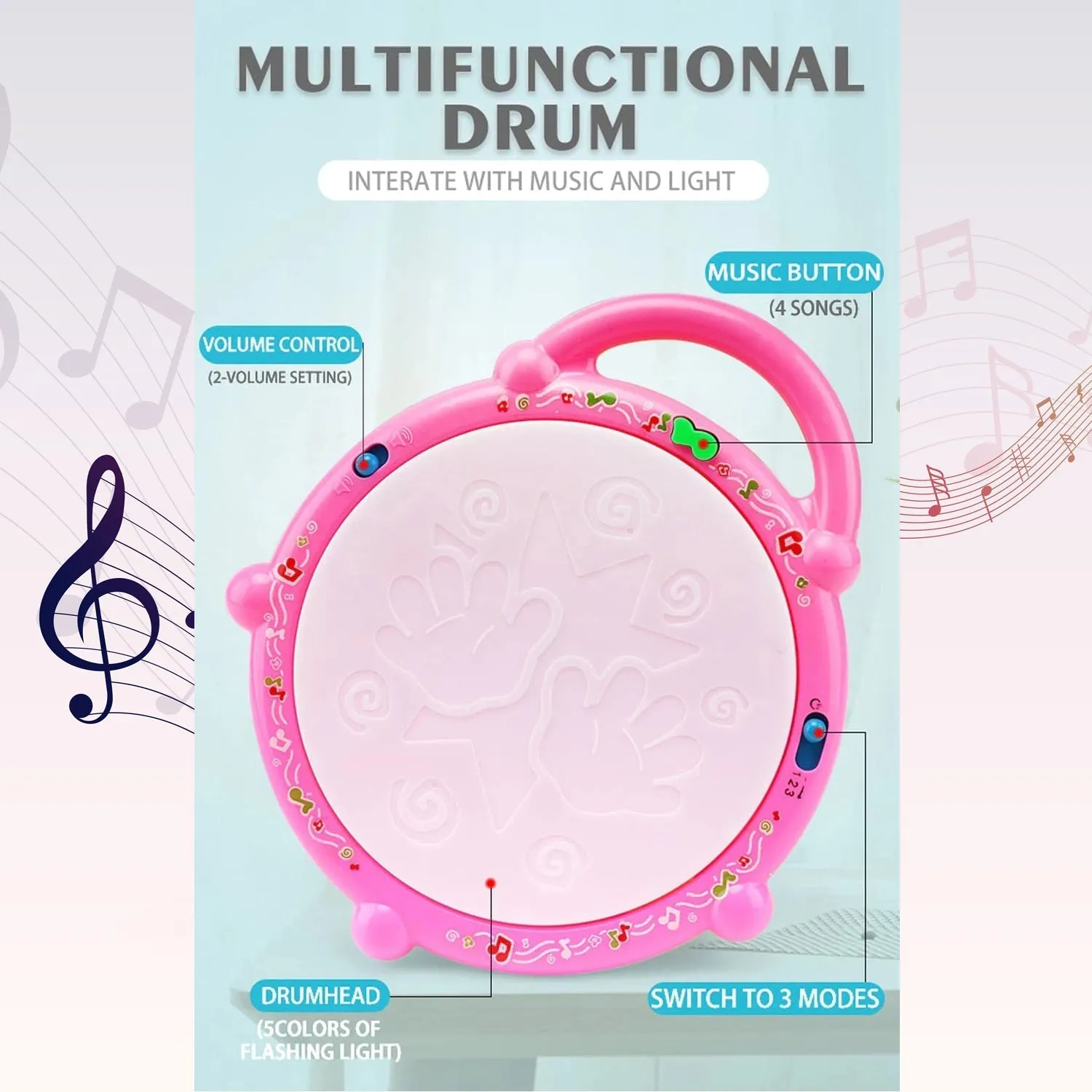 Flash Drum Toys for Kids with Light & Musical Sound Colorful Plastic Baby Drum Musical Toys for Children Baby Toy Instrument Best Gift for Boys & Girls.