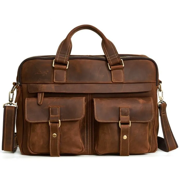 Genuine Leather Men's Shoulder Laptop Computer Bag Briefcase