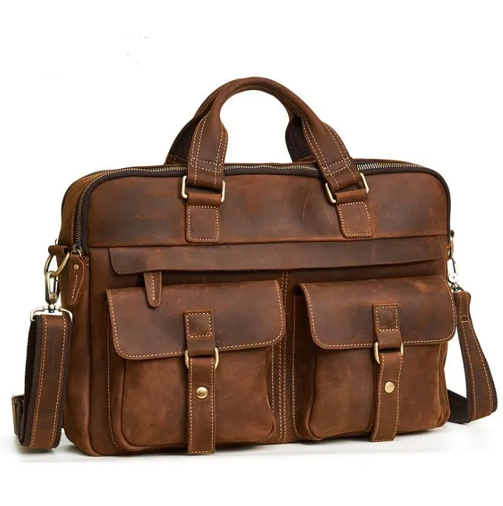 Genuine Leather Men's Shoulder Laptop Computer Bag Briefcase