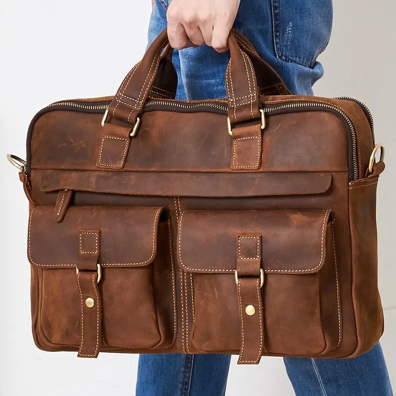 Genuine Leather Men's Shoulder Laptop Computer Bag Briefcase