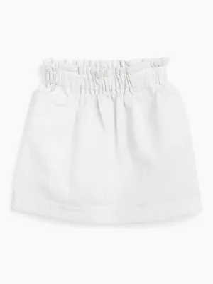 Girls White Twill Paperbag Waist Mini Skirt