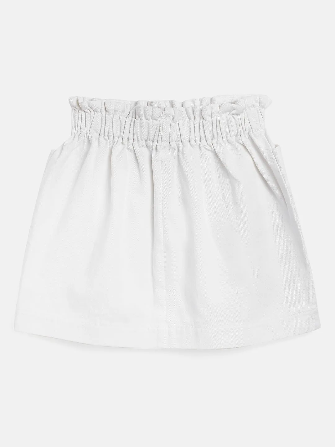 Girls White Twill Paperbag Waist Mini Skirt