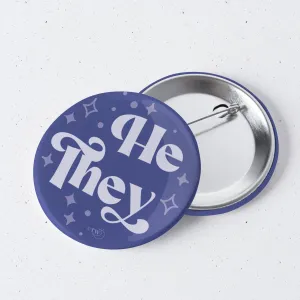 He / They Pronouns Retro Stars 1" Mini Button Pin