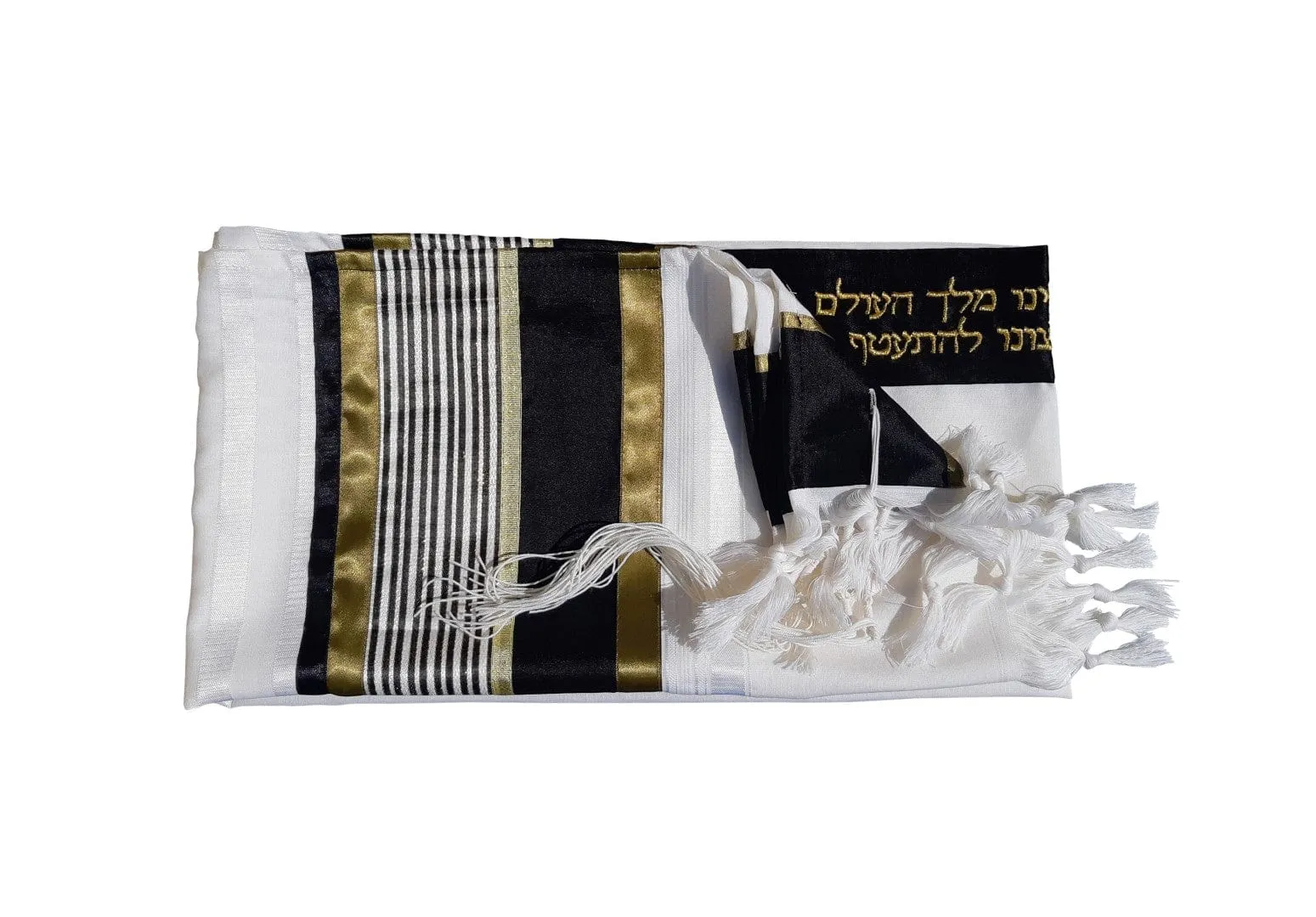 JOSEPH Gold, Black and Olive Green Stripes Wool Tallit for Men