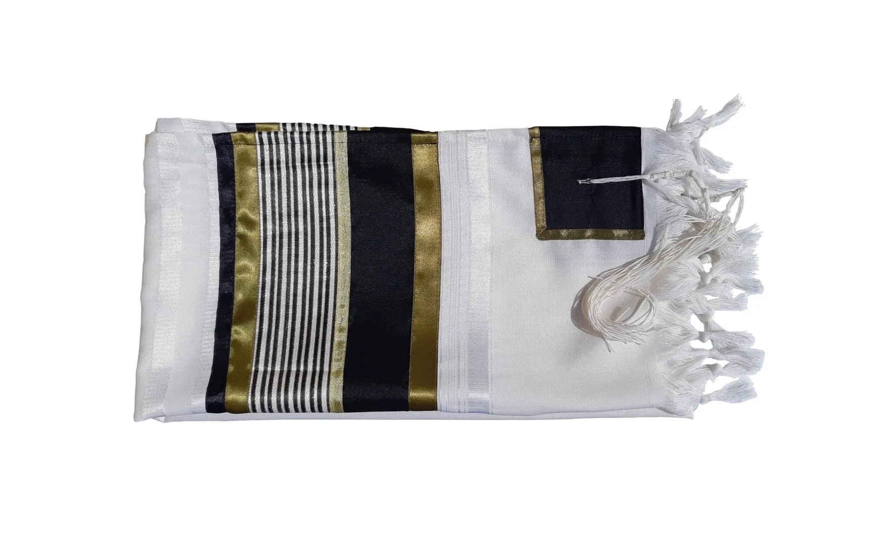 JOSEPH Gold, Black and Olive Green Stripes Wool Tallit for Men