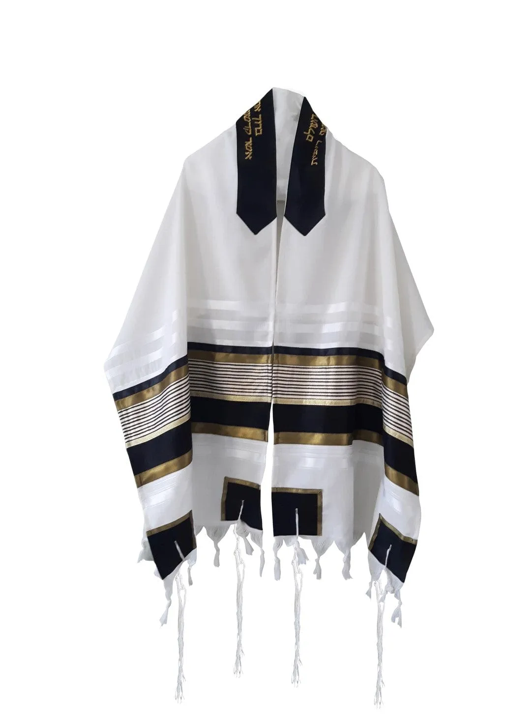 JOSEPH Gold, Black and Olive Green Stripes Wool Tallit for Men