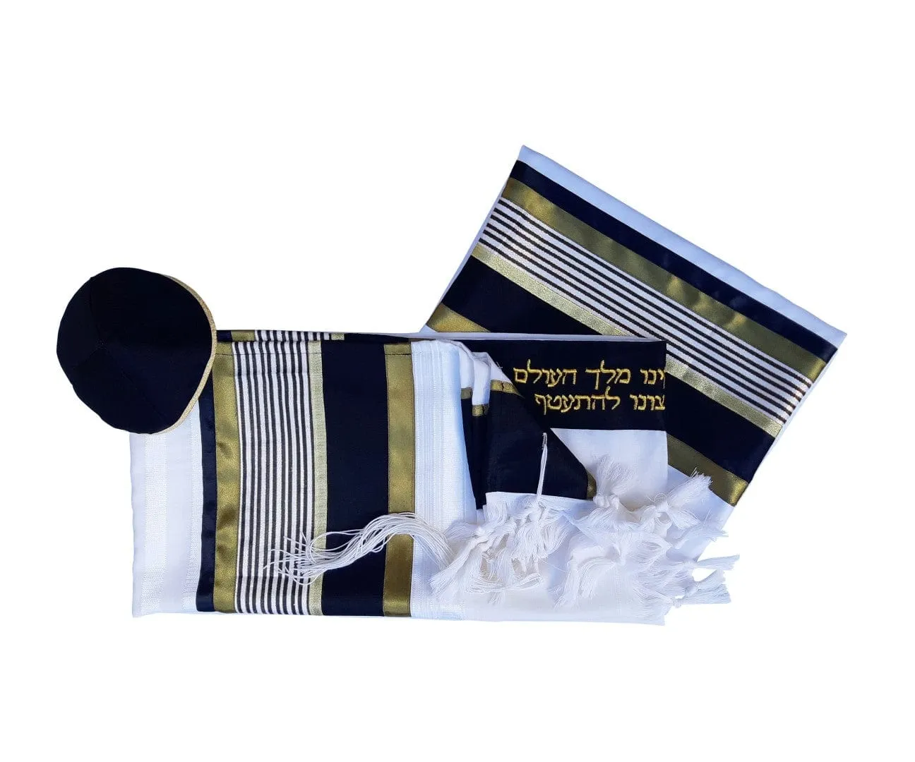 JOSEPH Gold, Black and Olive Green Stripes Wool Tallit for Men