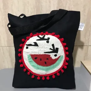 Koko Bag Watermelon Handmade Women's Black Tote Bag