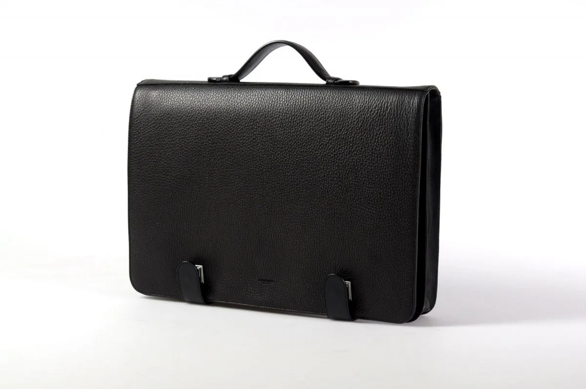 Leather Briefcase - Soft Leather Conference Case - Onyx Pebble