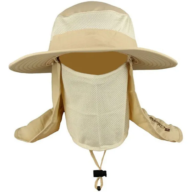 Mens Fishing Hat Round Edges Cap Camping Hat Sun UV Protection Summer Bucket Cap with Neck Face Curtain Breathable Visors