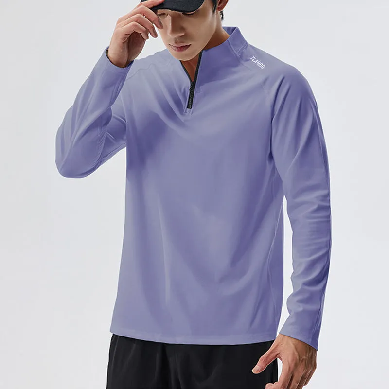 MEN'S OUTDOOR FAST DRYING HALF ZIPPER LONG SLEEVE T-SHIRT AUTUMN HOODIE RUNNING FITNESS TOP