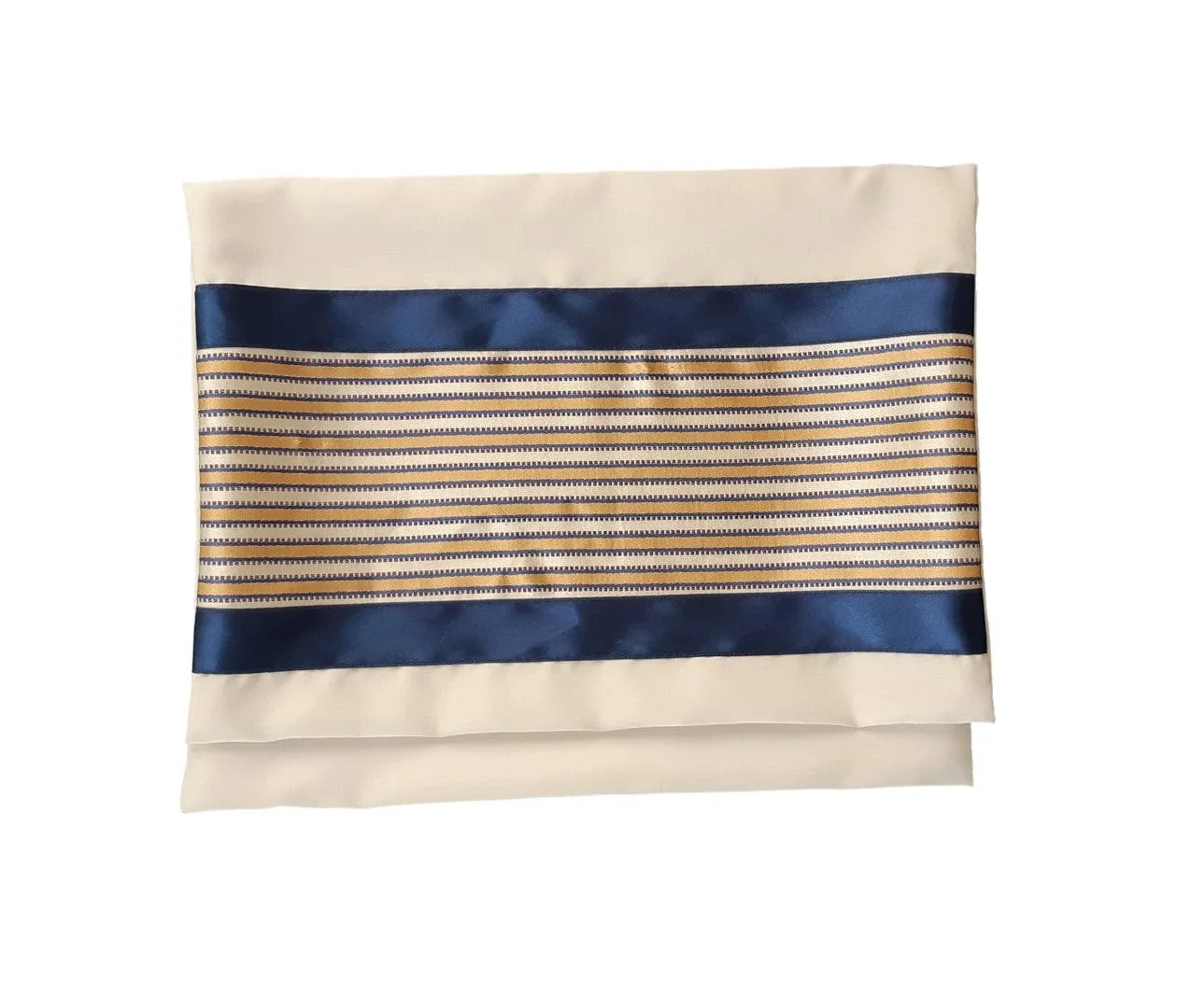 Mocha Gold and Royal Blue Design Bar Mitzvah Tallit Set, Wool Tallit