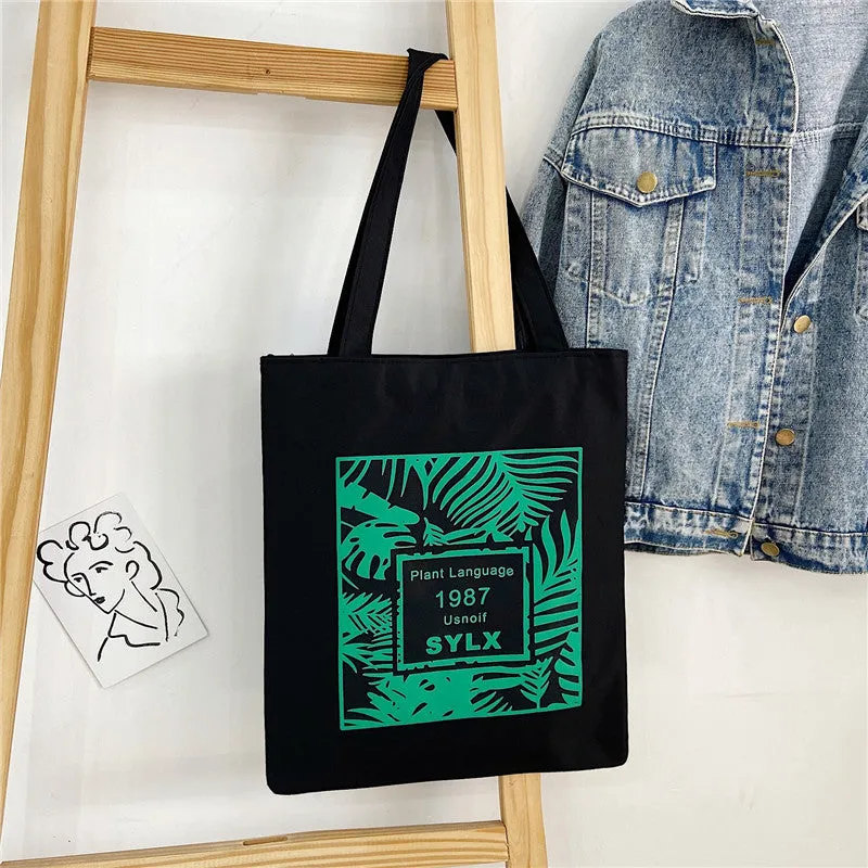 New Canvas Bag Printed Fashion Women's Bag Korean Style Artistic Fresh Woven Handbag Student Mori Style Shoulder Bag