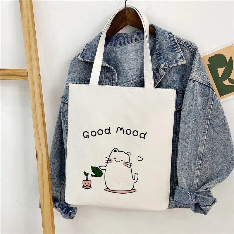 New Canvas Bag Printed Fashion Women's Bag Korean Style Artistic Fresh Woven Handbag Student Mori Style Shoulder Bag