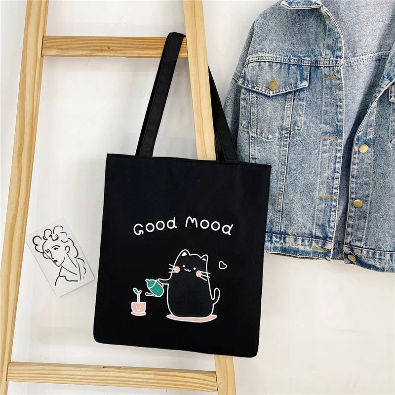 New Canvas Bag Printed Fashion Women's Bag Korean Style Artistic Fresh Woven Handbag Student Mori Style Shoulder Bag